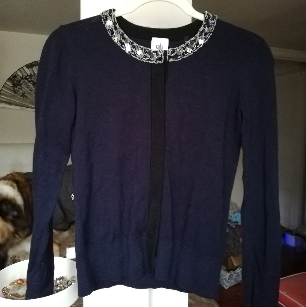 Cabi Navy Blue Sweater Cardigan Beaded #3304